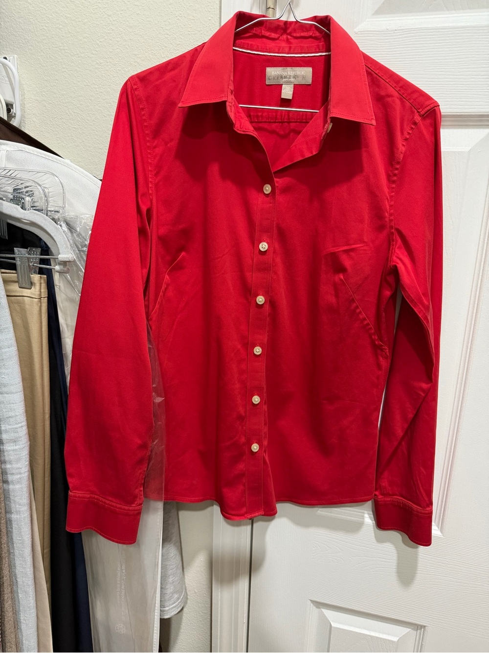 Banana Republic Red Button-Up Non-Iron Shirt